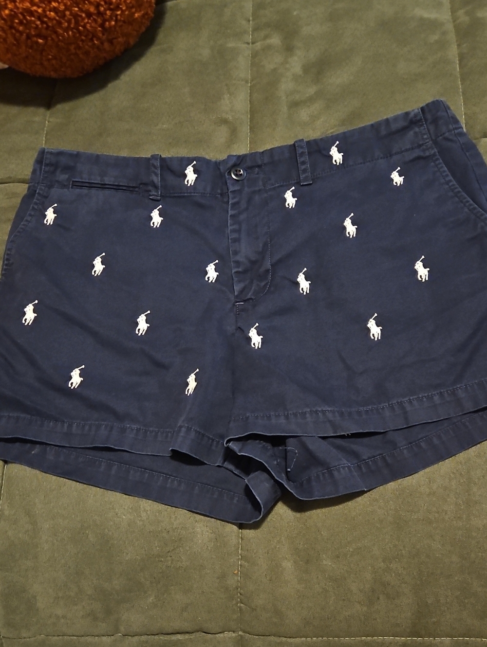 Ralph Lauren Women's Chino Shorts.  Navy Blue With White Horses,  Size 8
